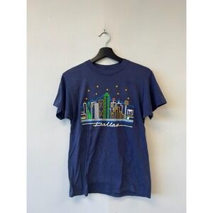Vintage Dallas Skyline Shirt Mens Small Blue City Graphic Souvenir Tee T-Shirt
